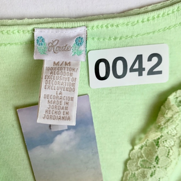 2000s Y2K Green Lace Trim Cap Sleeve Fairy Grunge Cyber Goth Tee 100% Cotton M - Picture 6 of 6